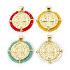 Picture of Brass & Glass Religious Disc Charm Pendant 18K Gold Plated St. Benedict Medal Double Sided 29mm x 25mm