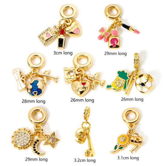 Image de 1 Pièce Perles de Charme Pendantes pour la Fabrication de Bijoux de Bracelet et de Collier Voyage en Laiton Cœur Plaqué Or Véritable 18K Avion Émail