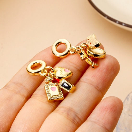 Image de 1 Pièce Perles de Charme Pendantes pour la Fabrication de Bijoux de Bracelet et de Collier Voyage en Laiton Cœur Plaqué Or Véritable 18K Avion Émail