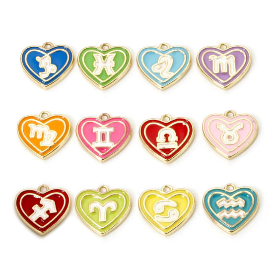 Picture of Brass Charms 18K Real Gold Plated Heart Enamel 13mm x 12mm