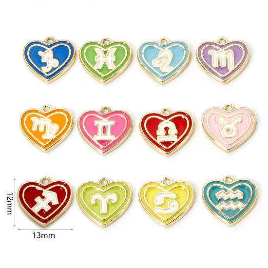 Picture of Brass Charms 18K Real Gold Plated Heart Enamel 13mm x 12mm