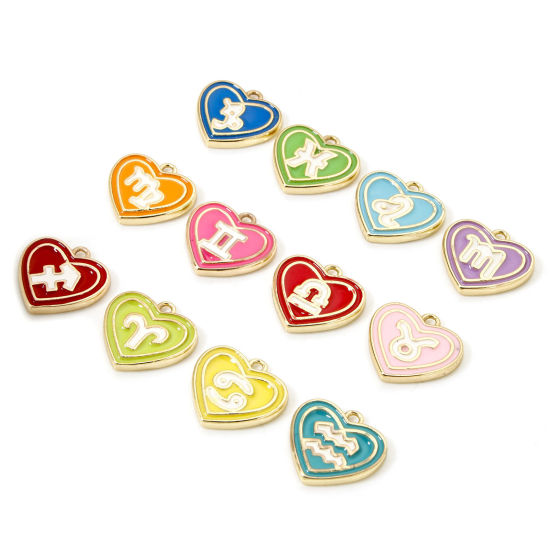 Picture of Brass Charms 18K Real Gold Plated Heart Enamel 13mm x 12mm