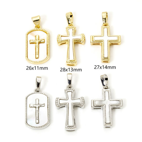 Picture of Natural Shell & Brass Religious Charm Pendant Multicolor Cross