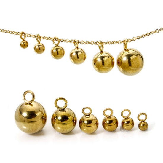 Picture of 20 PCs Eco-friendly PVD Vacuum Plating 304 Stainless Steel Charms 18K Real Gold Plated Ball 3D