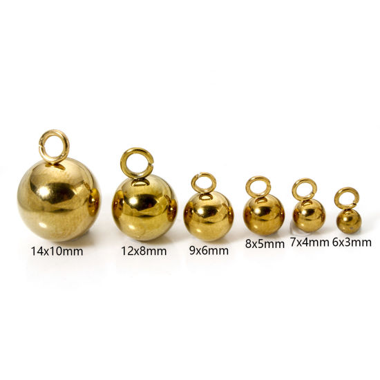 Picture of 20 PCs Eco-friendly PVD Vacuum Plating 304 Stainless Steel Charms 18K Real Gold Plated Ball 3D