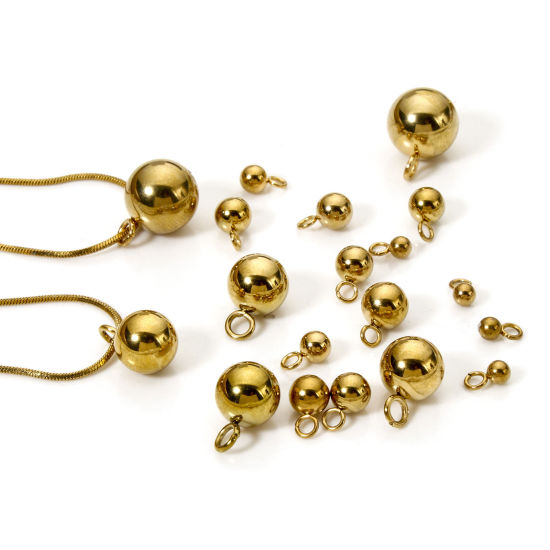 Picture of 20 PCs Eco-friendly PVD Vacuum Plating 304 Stainless Steel Charms 18K Real Gold Plated Ball 3D