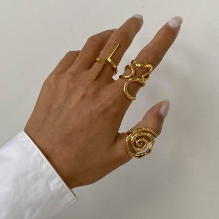 1 Unidad Recubrimiento al Vacío PVD Ecológico Elegante Sencillo 18K Oro Real Chapado Acero Inoxidable Abierto Anillos Para Mujeres