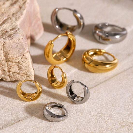 Bild von Ins Stil Einfach Bunt Edelstahl C-Form Glänzend Hoop Ohrringe Für Frauen