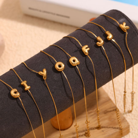 1 Unidad Recubrimiento al Vacío PVD Ecológico Sencillo 18K Oro Real Chapado Acero Inoxidable Letra Mayúscula Pulseras Para Mujeres 15cm longitud