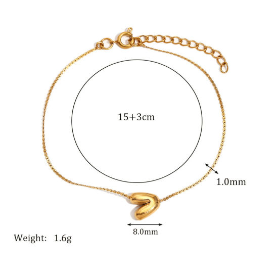 Picture of 1 Piece Eco-friendly PVD Vacuum Plating Simple 18K Real Gold Plated Stainless Steel Capital Alphabet Initial Letter Bracelets For Women 15cm(5.9") long