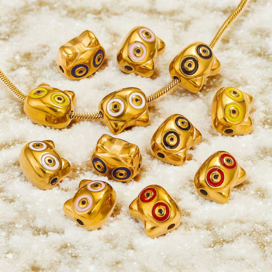 Picture of 1 Piece Eco-friendly PVD Vacuum Plating 304 Stainless Steel Christmas Beads For DIY Jewelry Making 18K Gold Plated Enamel