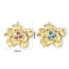Bild von Umweltfreundliche PVD-Vakuumbeschichtung 304 Edelstahl Flora Kollektion Charms Blumen 14K Echtgold plattiert Bunt Strass 24mm x 24mm