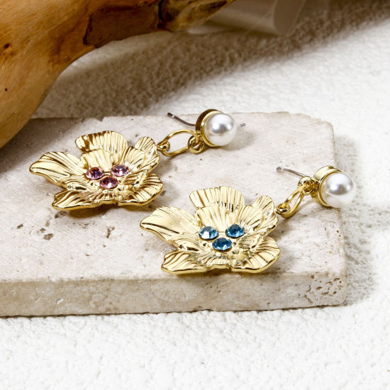 Изображение 1 ШТ Экологичное вакуумное PVD-покрытие 304 Нержавеющая Сталь Коллекция Флоры Подвески Цветы 14K настоящее золото с покрытием Разноцветный Горный Хрусталь 24мм x 24мм