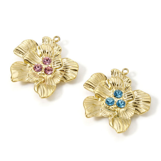 Изображение 1 ШТ Экологичное вакуумное PVD-покрытие 304 Нержавеющая Сталь Коллекция Флоры Подвески Цветы 14K настоящее золото с покрытием Разноцветный Горный Хрусталь 24мм x 24мм