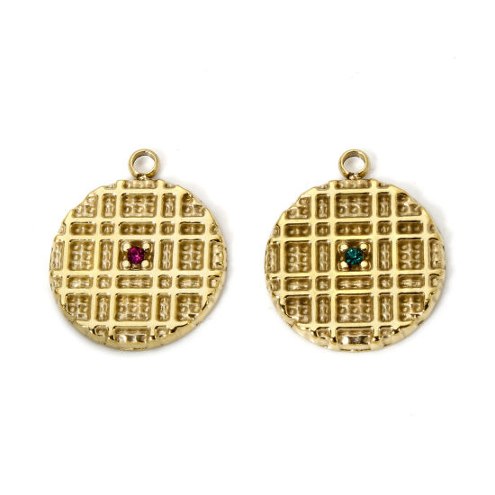 Imagen de 1 Unidad Recubrimiento al Vacío PVD Ecológico 304 Acero Inoxidable Colgantes Galleta 14K Oro Real Chapado Multicolor Rhinestone 19mm x 16mm