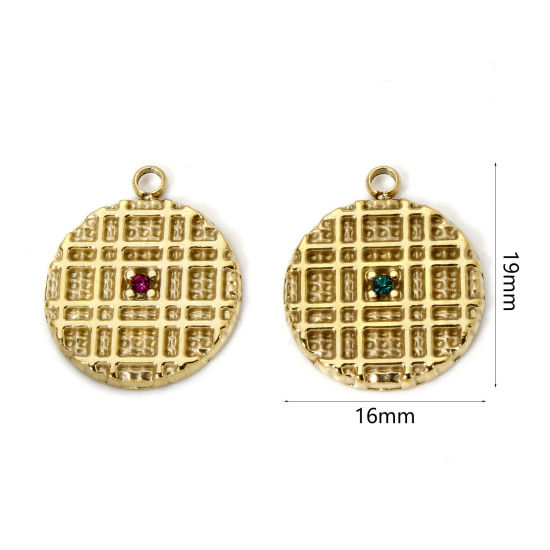Imagen de 1 Unidad Recubrimiento al Vacío PVD Ecológico 304 Acero Inoxidable Colgantes Galleta 14K Oro Real Chapado Multicolor Rhinestone 19mm x 16mm