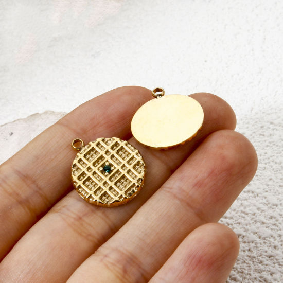 Imagen de 1 Unidad Recubrimiento al Vacío PVD Ecológico 304 Acero Inoxidable Colgantes Galleta 14K Oro Real Chapado Multicolor Rhinestone 19mm x 16mm