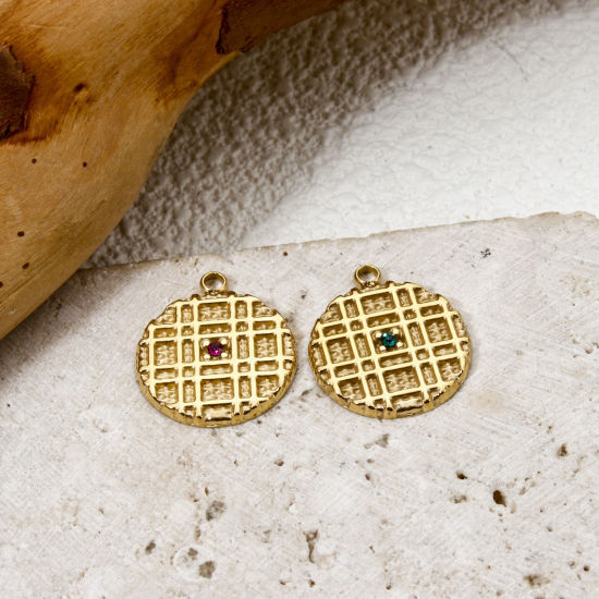 Imagen de 1 Unidad Recubrimiento al Vacío PVD Ecológico 304 Acero Inoxidable Colgantes Galleta 14K Oro Real Chapado Multicolor Rhinestone 19mm x 16mm