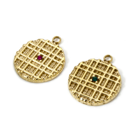Imagen de 1 Unidad Recubrimiento al Vacío PVD Ecológico 304 Acero Inoxidable Colgantes Galleta 14K Oro Real Chapado Multicolor Rhinestone 19mm x 16mm