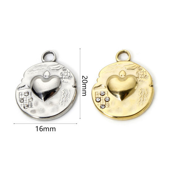 1 個 エコフレンドリー PVD真空メッキ 304ステンレス鋼 バレンタイン・デー チャーム 円形 多色 ハート 20mm x 16mm、 の画像