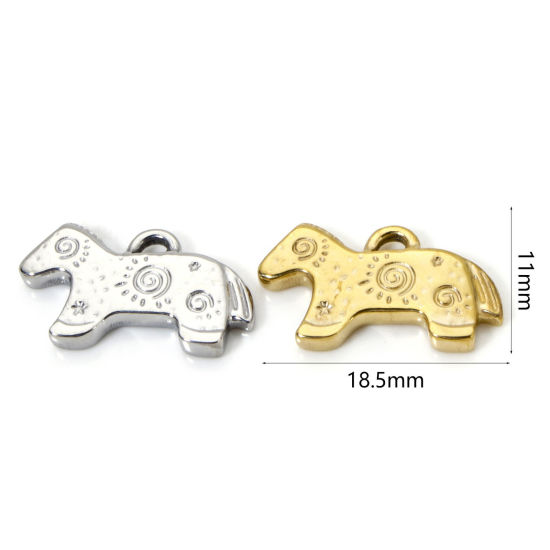 2 個 エコフレンドリー PVD真空メッキ 304ステンレス鋼 チャーム 馬 多色 渦巻き状 18.5mm x 11mm、 の画像
