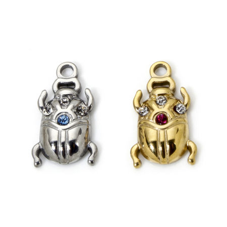 Eco-friendly PVD Vacuum Plating 304 Stainless Steel Insect Charms Multicolor Ladybug Animal Multicolor Rhinestone 17mm x 10mm