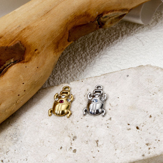 Изображение 1 ШТ Экологичное вакуумное PVD-покрытие 304 Нержавеющая Сталь Насекомое Подвески Божья Коровка Разноцветный Разноцветный Горный Хрусталь 17мм x 10мм