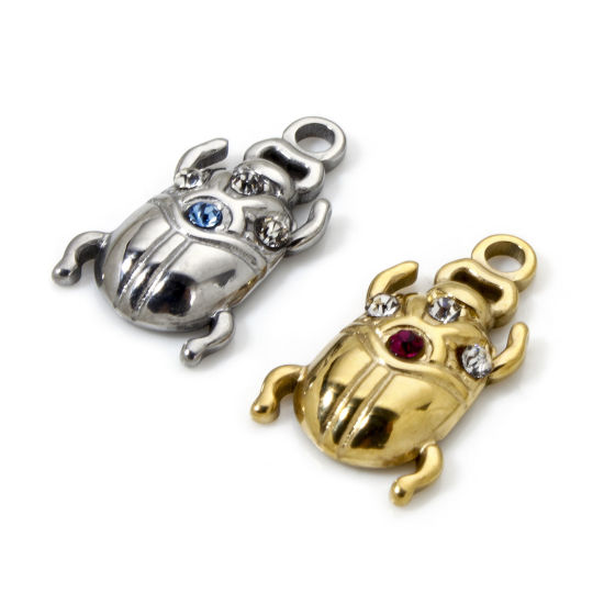 Изображение 1 ШТ Экологичное вакуумное PVD-покрытие 304 Нержавеющая Сталь Насекомое Подвески Божья Коровка Разноцветный Разноцветный Горный Хрусталь 17мм x 10мм