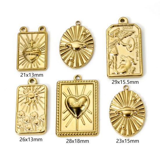 Image de 2 Pcs Breloques en 304 Acier Inoxydable Revêtement sous Vide PVD Respectueux de l'Environnement Religieux Rectangle Plaqué Or Véritable 18K Coeur de Ex-Voto
