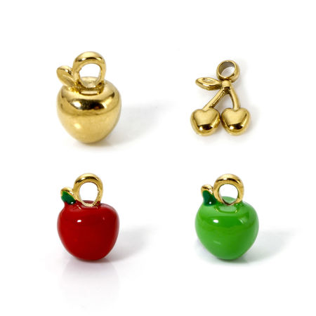 Bild von Umweltfreundliche PVD-Vakuumbeschichtung 304 Edelstahl Charms Apfel 18K Echtgold plattiert Bunt Emaille