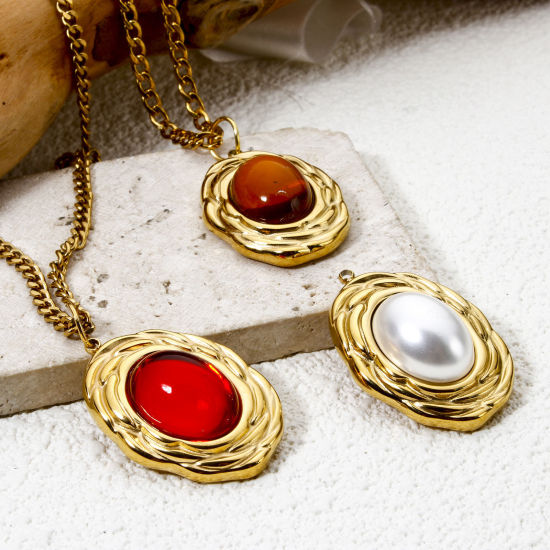 Immagine di 1 Pz Placcatura Sottovuoto PVD Ecologica 304 Acciaio Inossidabile Ciondoli Ovale 18K Vero Oro Placcato Multicolore 3.1cm x 2.2cm