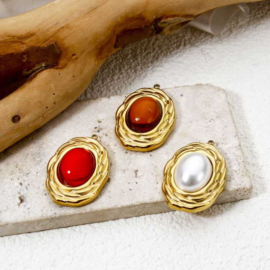 Immagine di 1 Pz Placcatura Sottovuoto PVD Ecologica 304 Acciaio Inossidabile Ciondoli Ovale 18K Vero Oro Placcato Multicolore 3.1cm x 2.2cm