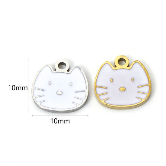 Immagine di 2 Pz Placcatura Sottovuoto PVD Ecologica 304 Acciaio Inossidabile Ciondoli Gatto Multicolore Smalto 10mm x 10mm
