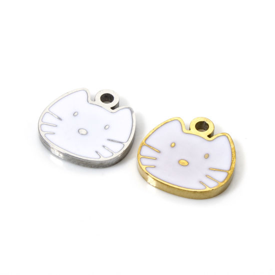 Immagine di 2 Pz Placcatura Sottovuoto PVD Ecologica 304 Acciaio Inossidabile Ciondoli Gatto Multicolore Smalto 10mm x 10mm