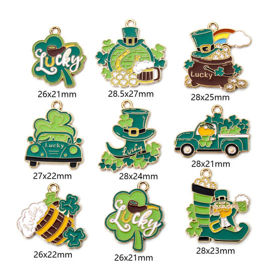 Picture of 10 PCs Zinc Based Alloy St Patrick's Day Charms Gold Plated Green Enamel