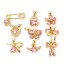 Picture of 2 PCs Brass Valentine's Day Charm Pendant Real Gold Plated Pink Cubic Zirconia