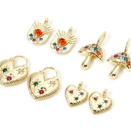 Brass Charms 18K Gold Plated Multicolour Cubic Zirconia