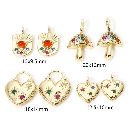 Image de 1 Pièce Breloques en Laiton Plaqué Or 18K à Zircone Cubique Multicolore