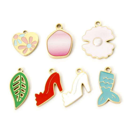 Picture of 1 Piece Eco-friendly PVD Vacuum Plating 304 Stainless Steel Charms 18K Gold Plated Enamel