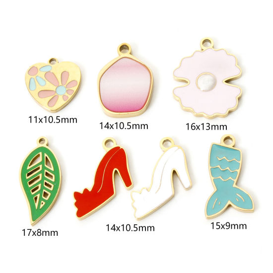 Picture of 1 Piece Eco-friendly PVD Vacuum Plating 304 Stainless Steel Charms 18K Gold Plated Enamel