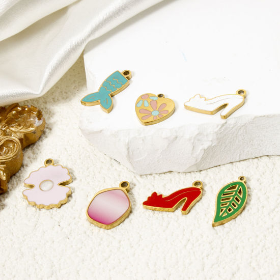 Picture of 1 Piece Eco-friendly PVD Vacuum Plating 304 Stainless Steel Charms 18K Gold Plated Enamel