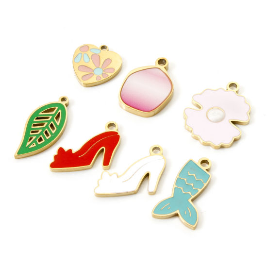 Picture of 1 Piece Eco-friendly PVD Vacuum Plating 304 Stainless Steel Charms 18K Gold Plated Enamel