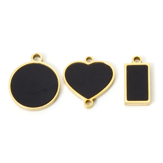 Изображение 1 Piece Vacuum Plating 304 Stainless Steel & Natural Shell Charms 18K Gold Plated Black Geometric