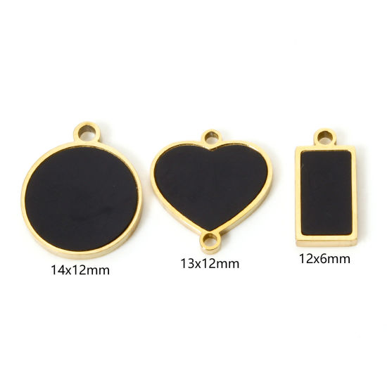 Изображение 1 Piece Vacuum Plating 304 Stainless Steel & Natural Shell Charms 18K Gold Plated Black Geometric