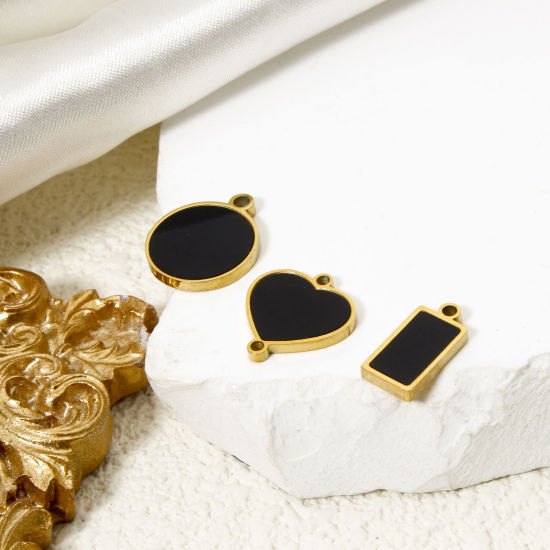 Изображение 1 Piece Vacuum Plating 304 Stainless Steel & Natural Shell Charms 18K Gold Plated Black Geometric