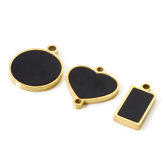 Изображение 1 Piece Vacuum Plating 304 Stainless Steel & Natural Shell Charms 18K Gold Plated Black Geometric