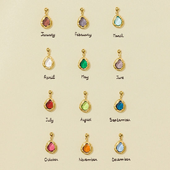 Picture of 1 Piece Eco-friendly PVD Vacuum Plating 304 Stainless Steel Birthstone Charms 18K Gold Plated Swipeable 17mm x 8mm