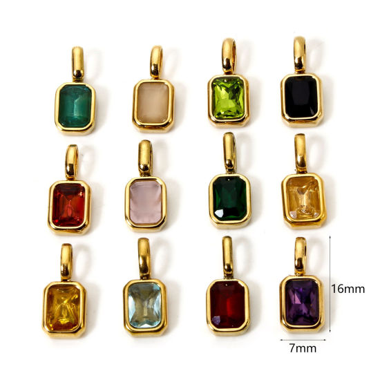 Picture of 1 Piece Eco-friendly PVD Vacuum Plating 304 Stainless Steel Birthstone Charms 18K Gold Plated Octagon 16mm x 7mm