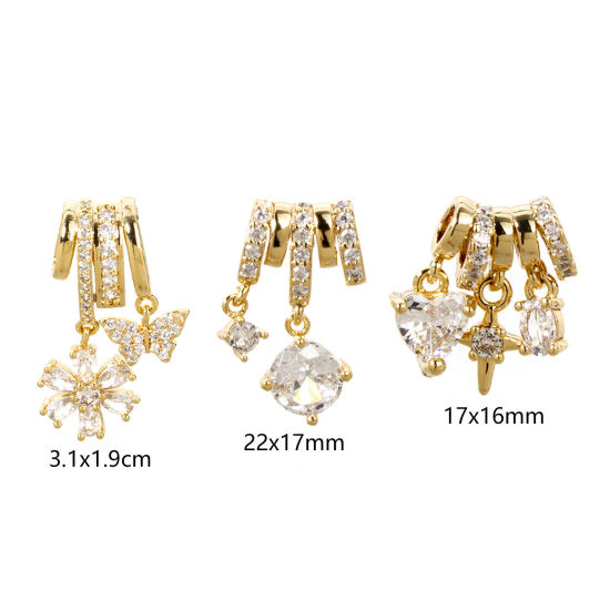 Picture of 1 Piece Brass Micro Pave Charms 18K Gold Plated Clear Cubic Zirconia