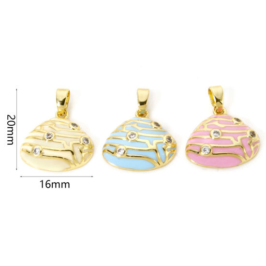 Picture of 2 PCs Brass Charm Pendant 18K Gold Plated Multicolor Shell Enamel Clear Cubic Zirconia 20mm x 16mm